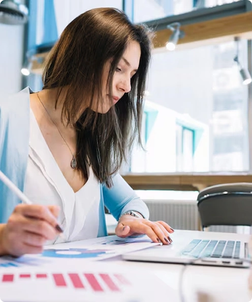 Business owner reviewing reports